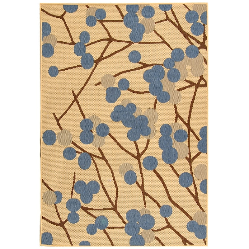 SAFAVIEH Courtyard Reesi Indoor/ Outdoor Waterproof Patio Backyard Rug - 6'7" x 9'6" - Natural Brown/Blue