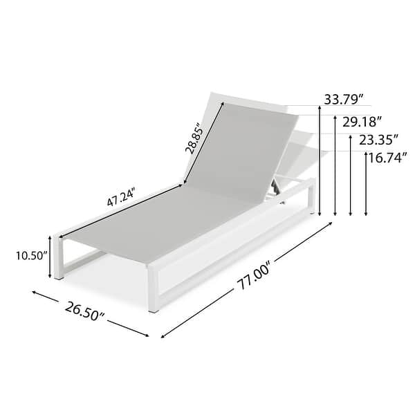 dimension image slide 1 of 3, Modesta Outdoor Aluminum Mesh Chaise Lounge (Set of 2) by Christopher Knight Home - 77.00" W x 26.50" D x 10.50" H
