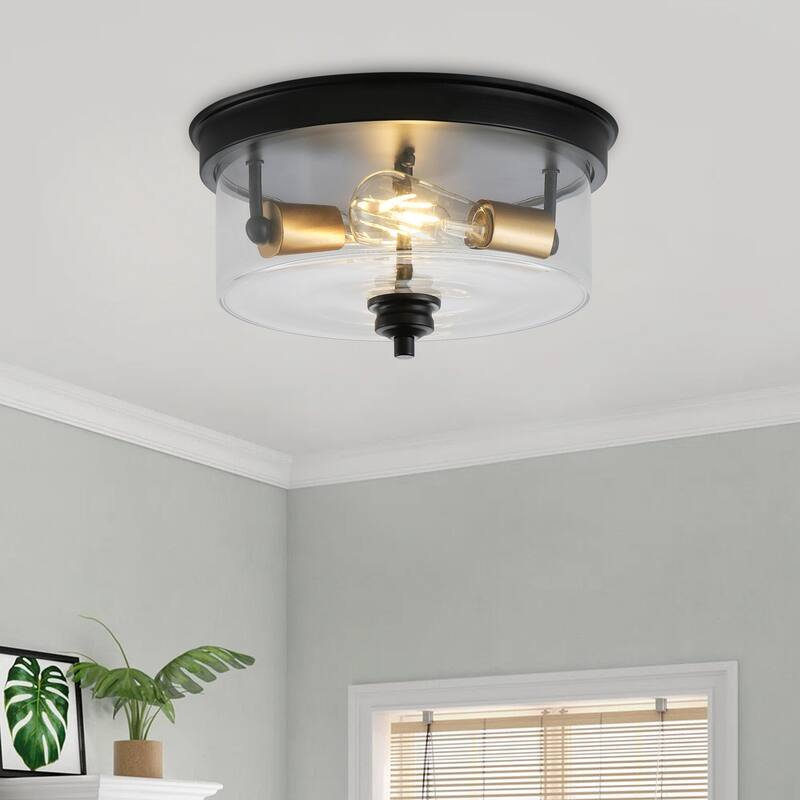 13 inch 2-Light Farmhouse Close to Ceiling Lighting Fixture with Clear Glass Shade for Entryway, Kitchen
