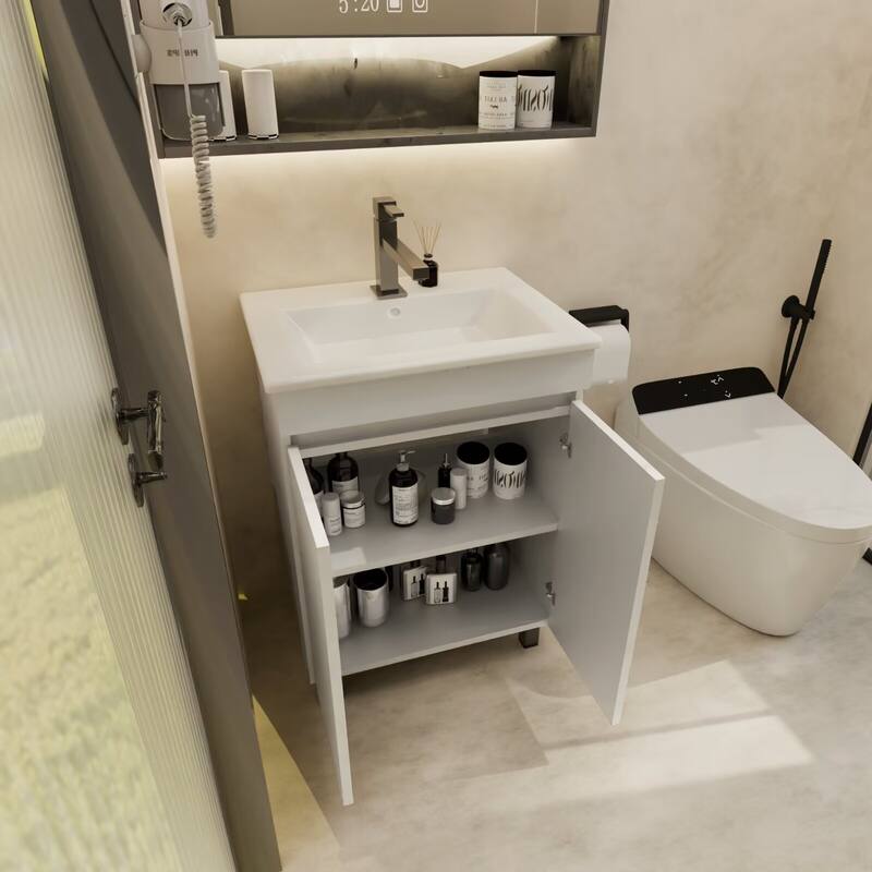 24" Bathroom Vanity with Sink, Freestanding Bathroom Vanity with 2 Soft Closing Cabinets