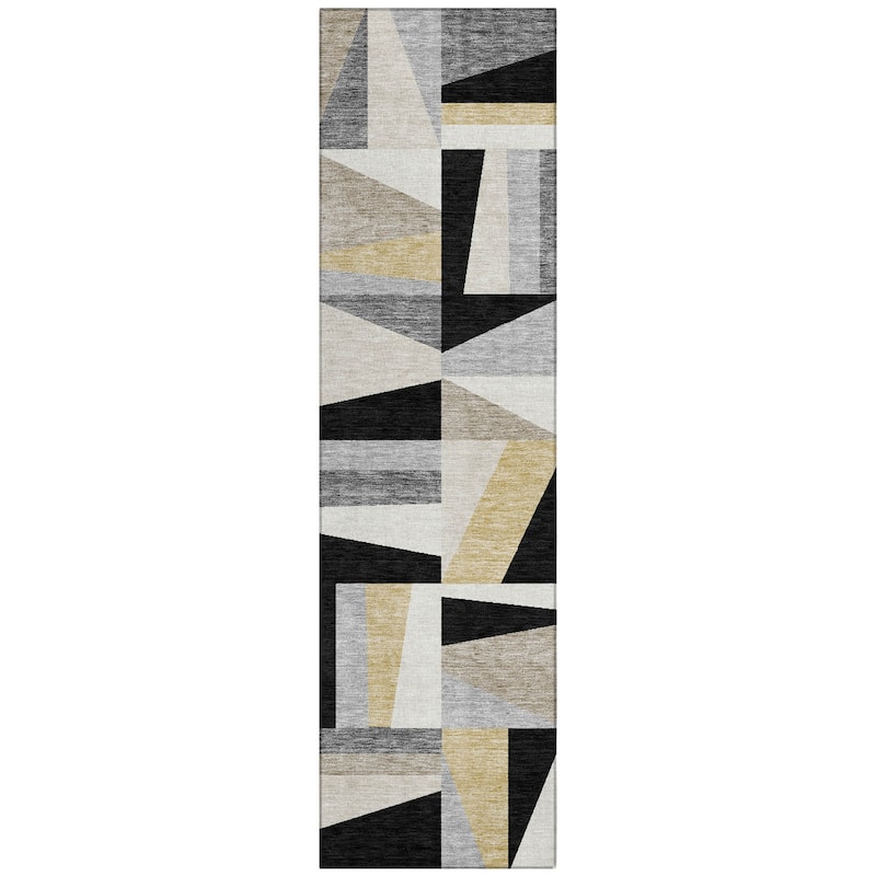 Machine Washable Indoor/ Outdoor Contemporry Mosaic Chantille Rug