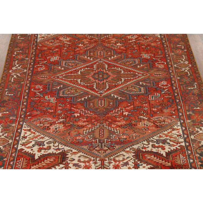 Geometric Heriz Persian Vintage Area Rug Hand-Knotted Wool Carpet - 8'3"x 10'10"