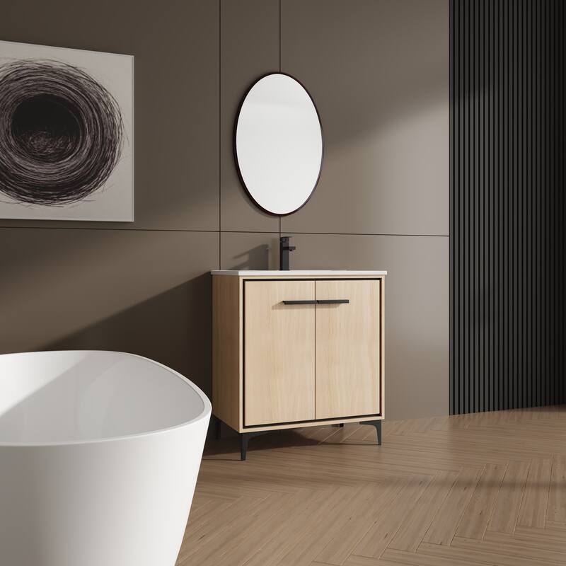 30-Inch Bathroom Vanity with Double Doors, Engineered Wood Cabinet, Floor-to-Ceiling Design, Ample Storage Space