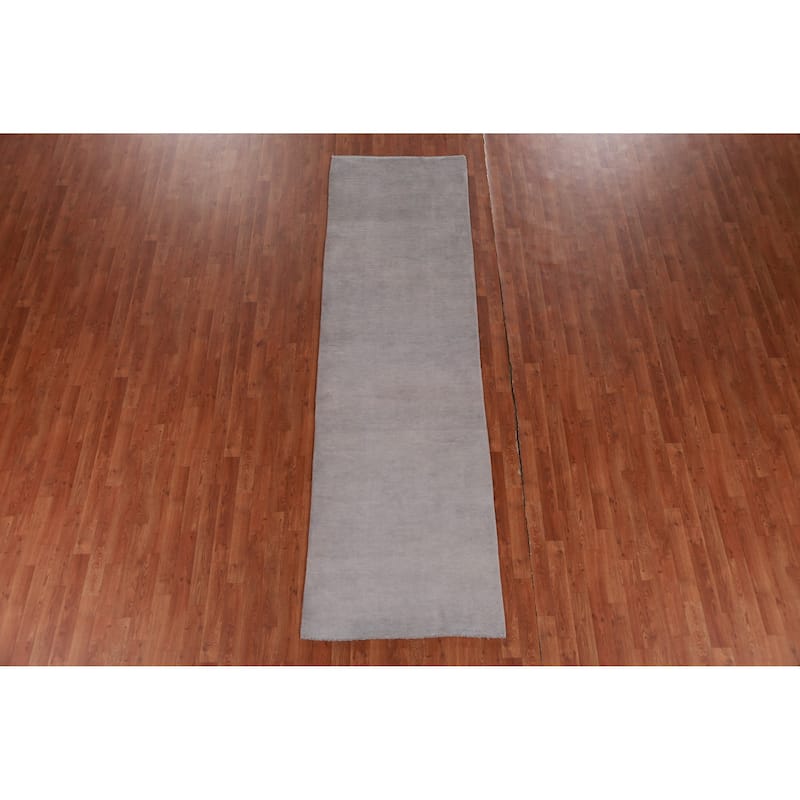Hand Knotted Oriental 100% Wool Carpet Modern Solid Purples Gabbeh Runner Rug - 10' 1'' X 2' 11''