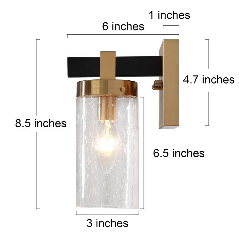 Yilia Modern Black Gold 1-Light Seeded Glass Wall Sconce Bathroom Vanity Lights