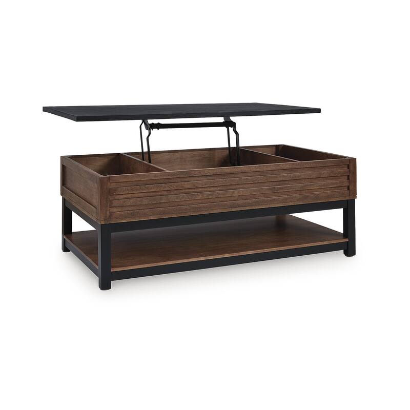 Signature Design by Ashley Kallari Black/Brown Lift-Top Coffee Table - 47.75" W x 26.25" D x 19.63" H