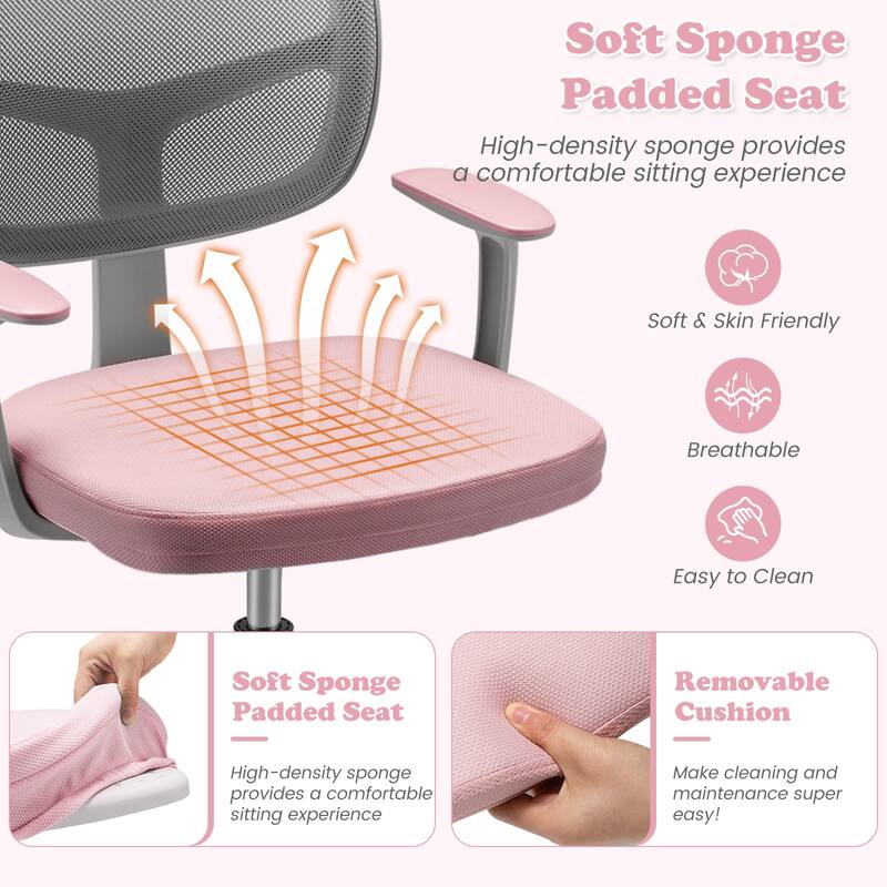 Kids Ergonomic Adjustable Height Study Chair with Swivel Seat and Mesh Backrest and Armrests