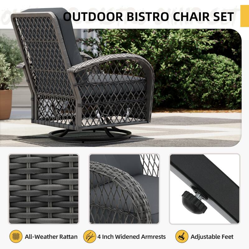 UPHA 6-Piece Patio Outdoor Wicker Swivel Rocking Chair Set with Side Table and Cushions