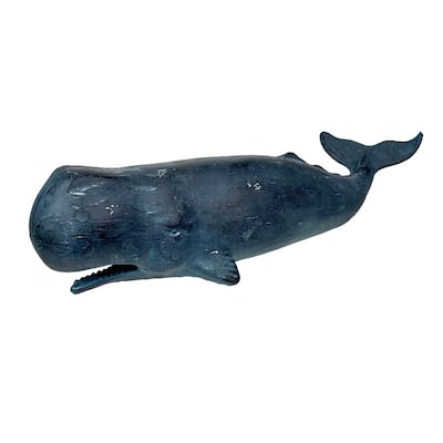 Sperm Whale Statue 15In Hand-Painted Resin Ocean Marine Decor Coastal - 3.5 X 14.5 X 4.5 inches