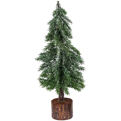 14" Frosted Icy Pine Tree with Jute Base Christmas Tree Unlit