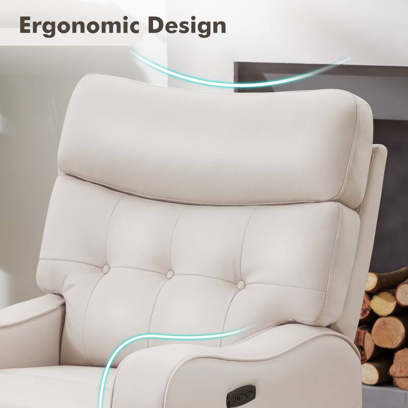 36.6''W Faux Leather Power Swivel Rocker Recliner With USB and Type-C Port