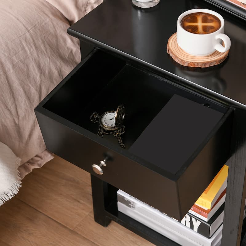 Farmhouse Side Table with Drawer and Open Shelf