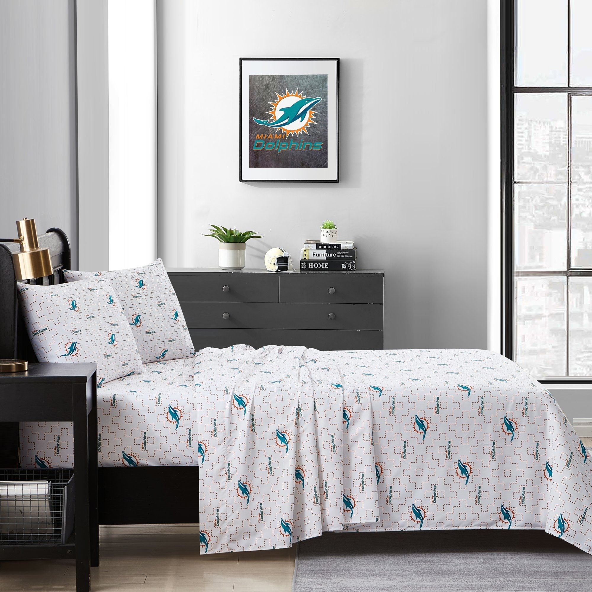 Miami Dolphins Four-Piece Queen Sheet Set