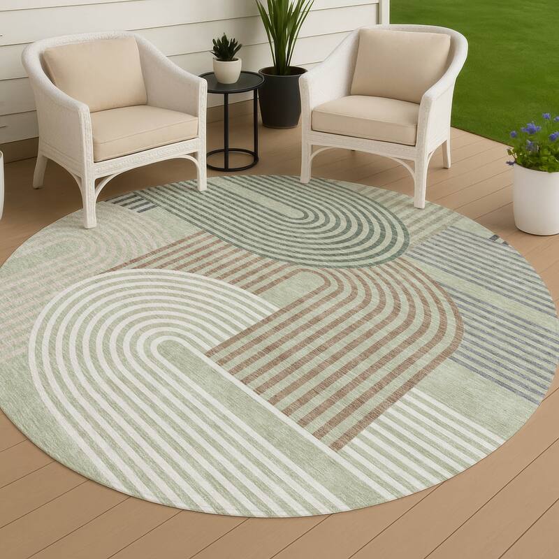 Machine Washable Indoor/ Outdoor Modern Basehor Chantille Rug - Celery - 8' x 8'