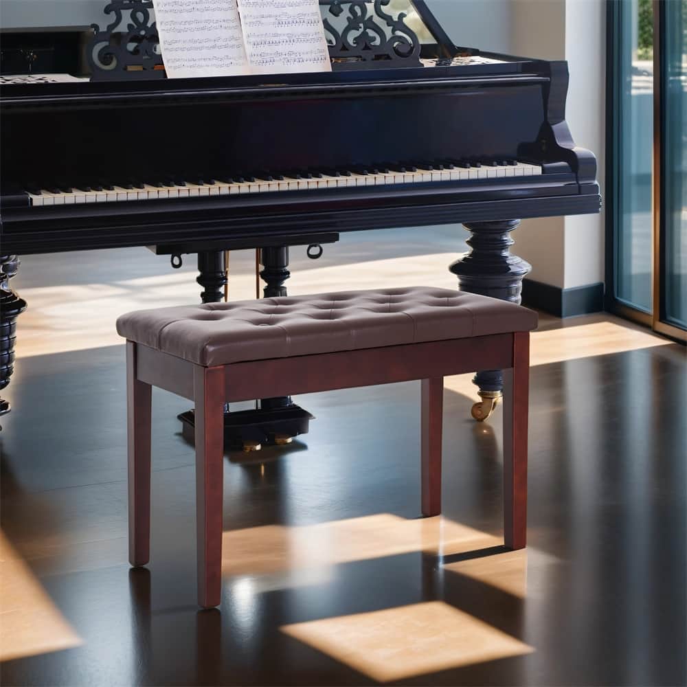 Duet Piano Chair with Faux Leather Padded Cushion and Wooden Frame