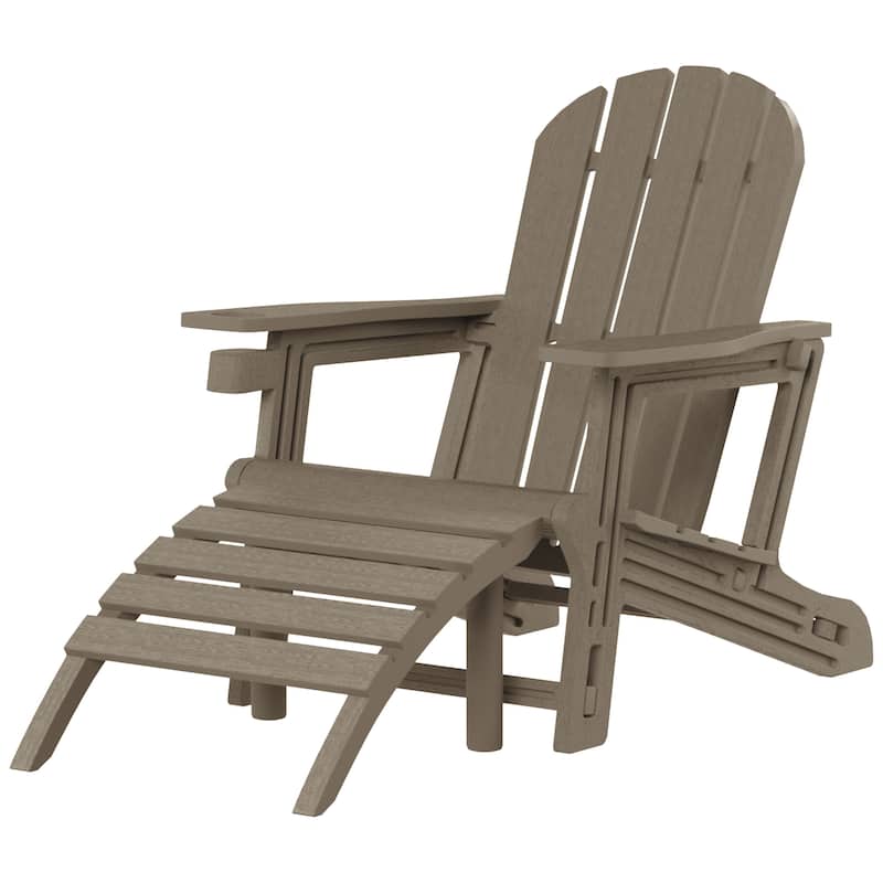 Polytrends Coastline Outdoor Poly Adirondack Chair with Ottoman - Weathered Wood