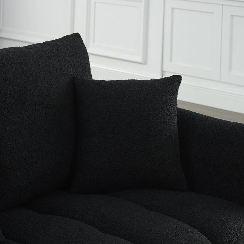 Elegant Teddy Fabric Sofa, Comfortable 3-Seater Couch with Plush Pillows and Chaise