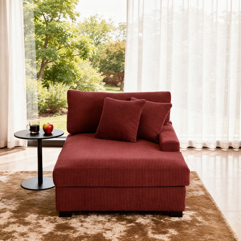 Modern Corduroy Indoor Chaise Lounge Couch with Pillows