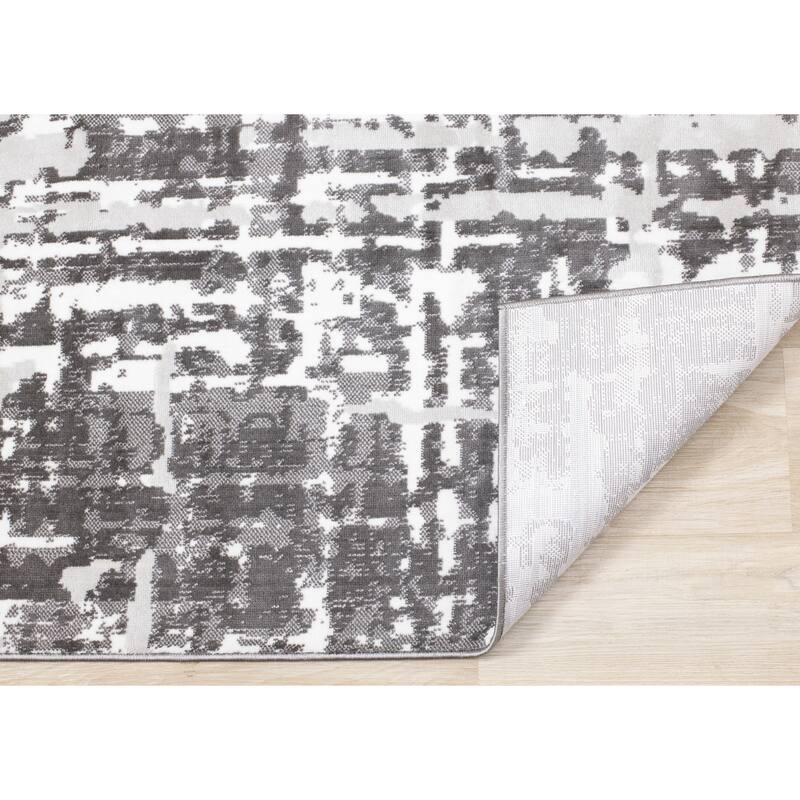 Washable Collection - White/Grey Abstract Soft Area Rug