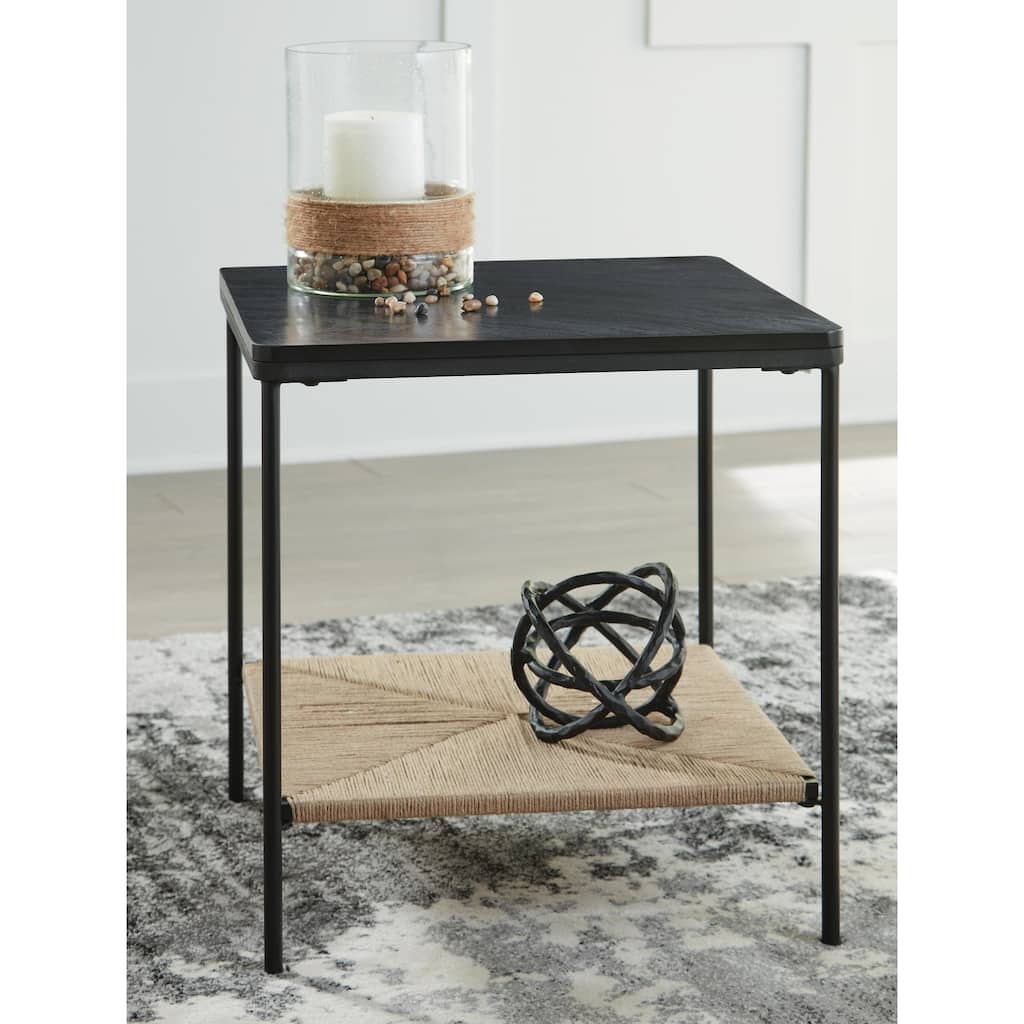 Signature Design by Ashley Minrich Black/Natural Accent Table - 20" W x 20" D x 21.88" H