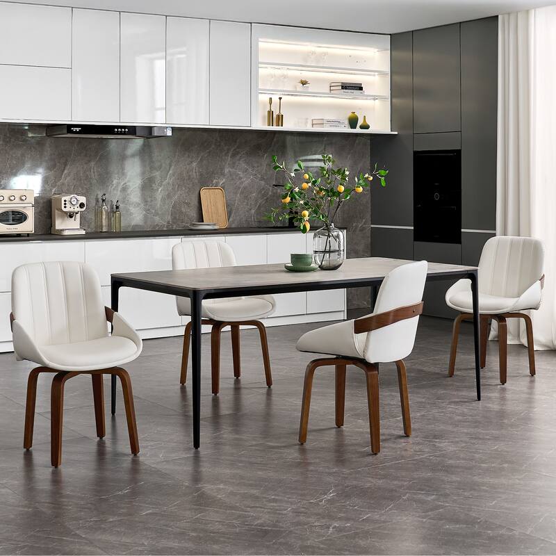 Faux Leather Upholstered Swivel Dining Chairs Bentwood Side Kitchen Chairs