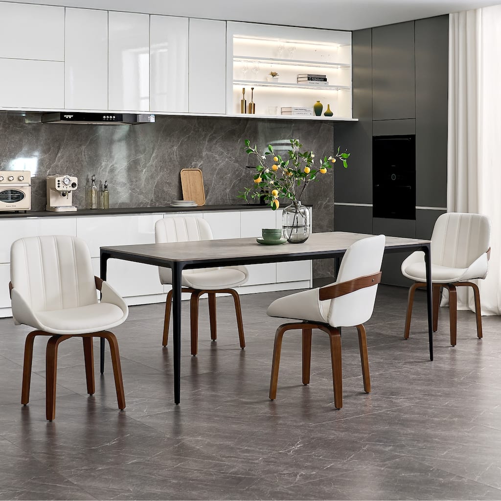 Faux Leather Upholstered Swivel Dining Chairs Bentwood Side Kitchen Chairs