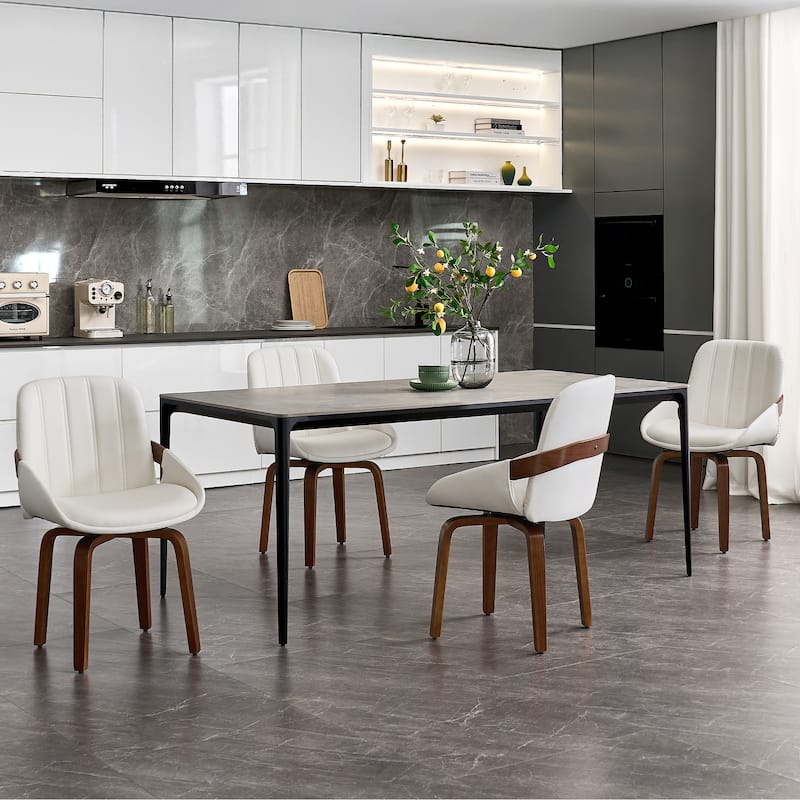 Upholstered Modern Faux Leather Swivel Dining Chairs Bentwood Side Chairs, Set of 2/4/6
