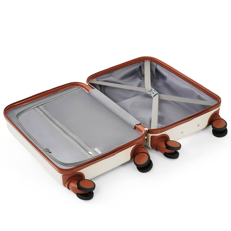 Merax 3 Piece ABS Hardshell Front-Opening Luggage Sets, Carry on Suitcase with USB Port and Cup Holder & Spinner Wheels