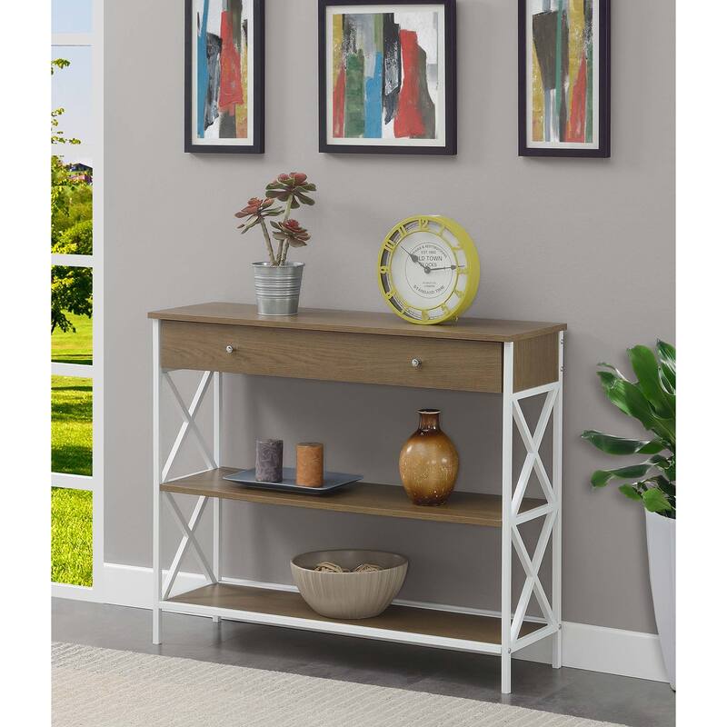 Convenience Concepts Tucson 1 Drawer Console Table with Shelves - Driftwood/White