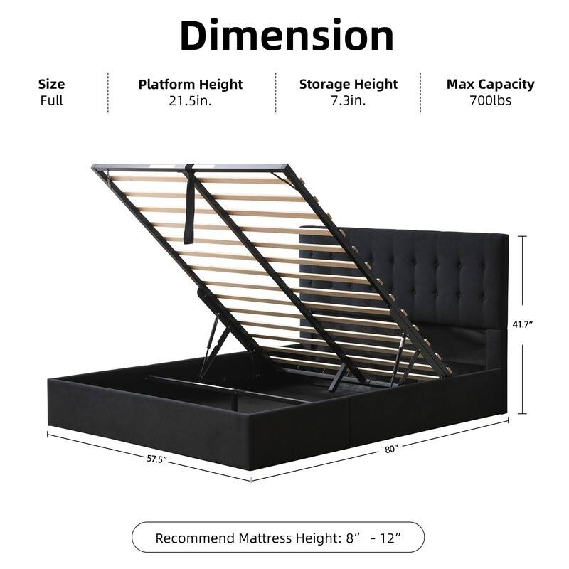Plywood Frame Upholstered Platform Bed with Lift-up Storage