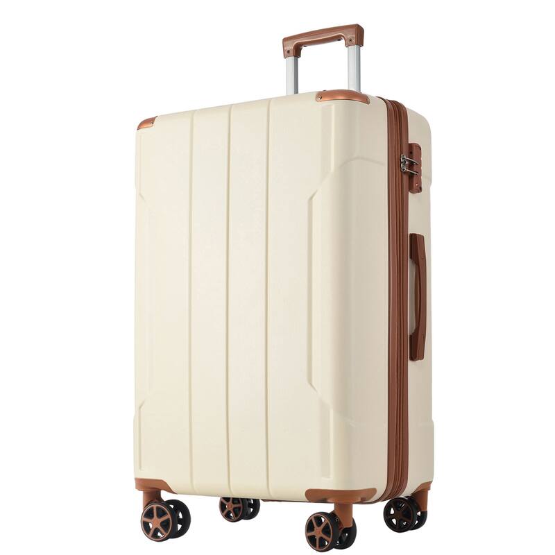 28" ABS Hardshell Lightweight Expandable Luggage with Double Wheels - Brown+White