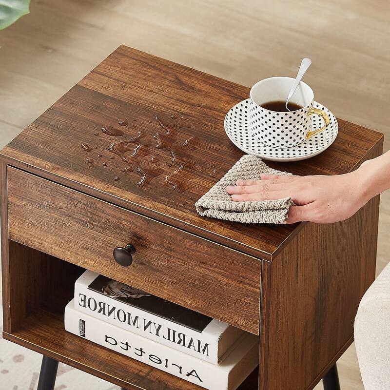 VECELO Nightstand Set of 2 Mid Century 1-Drawer Nightstand with Enclosed Open Shelf Multi-Color Options for Bedroom Living room