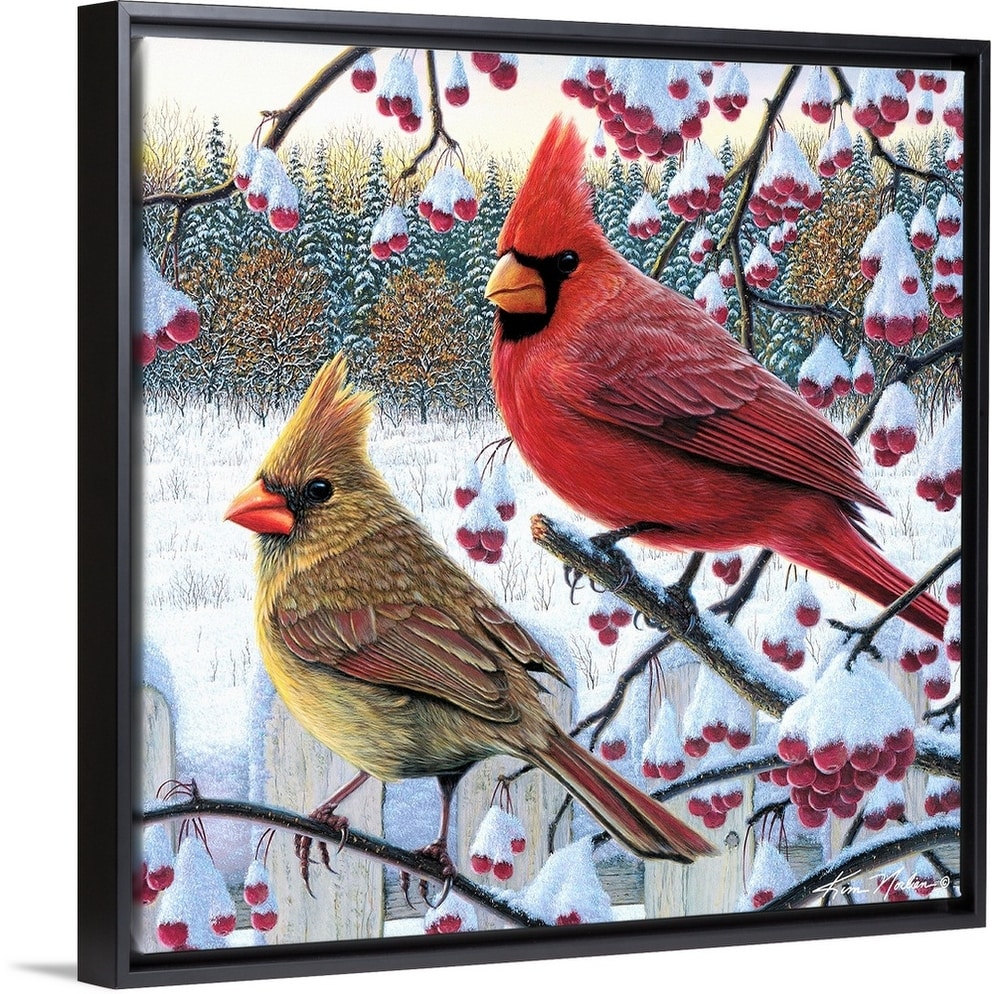 Winter Cardinals Black Float Frame Canvas Art Overstock 25529159 Better than any royalty free or stock photos.
