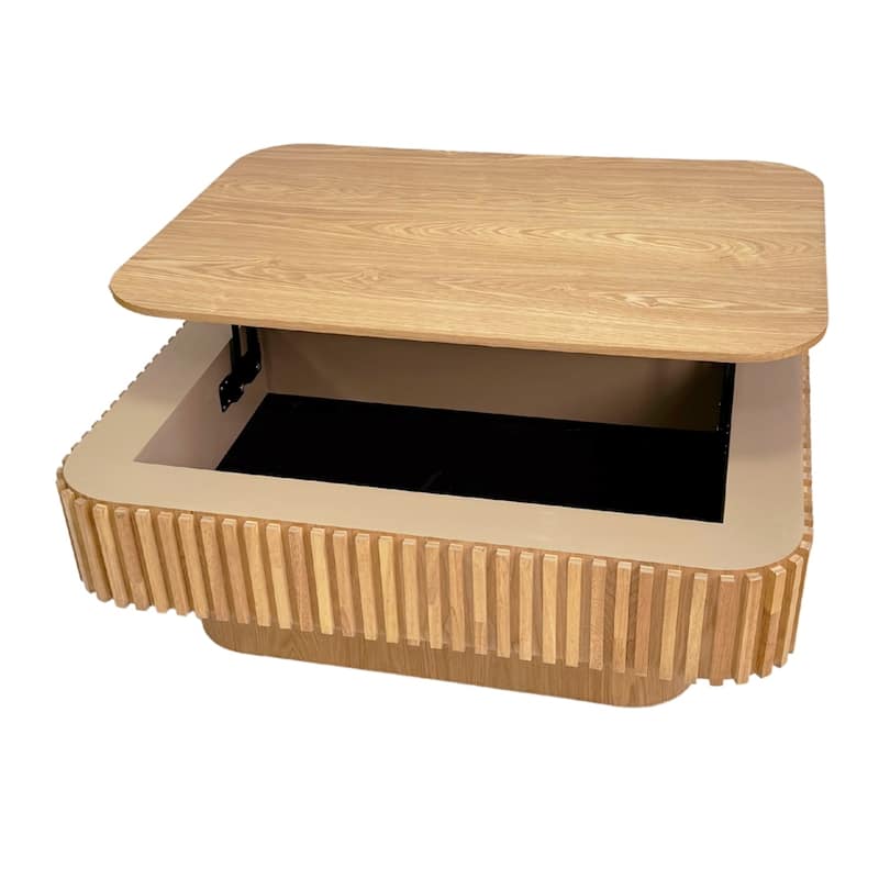 Contemporary Fluted Wood Grain Design Coffee Table with Storage,Adjustable Height,for Living Spaces