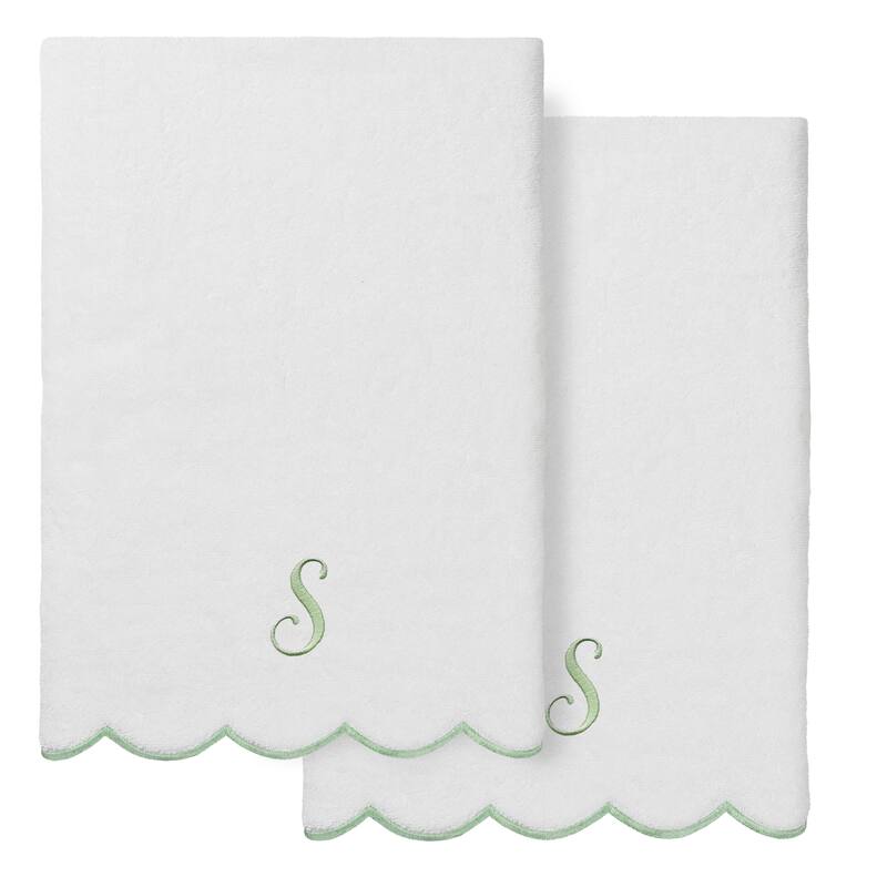 Authentic Hotel and Spa 100% Turkish Cotton Green ADORNIA Scallop Personalized 2 Piece Bath Towel Set - 2 Bath Towels - S