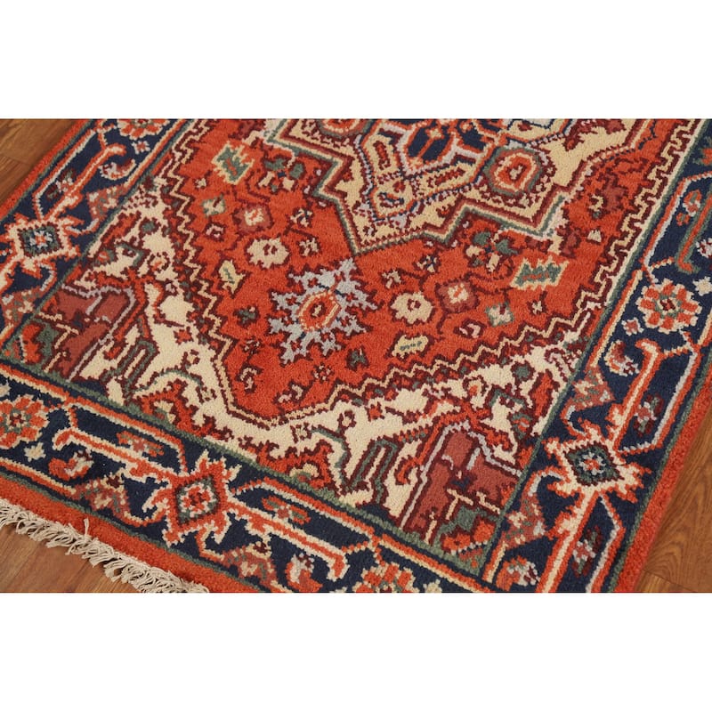 Hand Knotted Oriental 100% Wool Carpet Traditional Medallion Oranges & Rust Heriz (serapi) Area Rug - 5' 1'' X 3' 1''