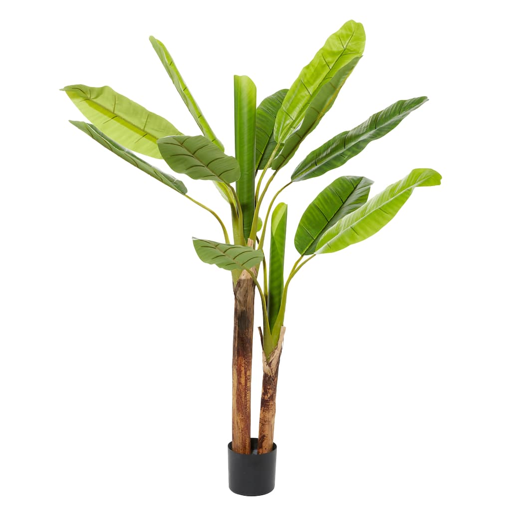 Faux Foliage Banana Leaf Artificial Tree with Realistic Leaves and Black Plastic Pot - Green - Roche River Decor