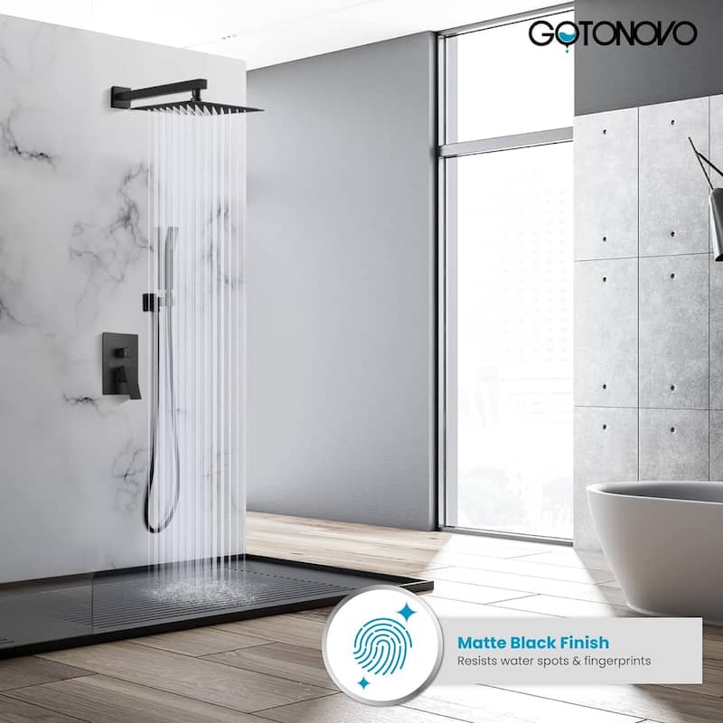 Rainfall Shower System, Dual Heads, Rain Shower Head and Handle Set Wall Mounted, High Pressure, Shower Faucet & Body Jets