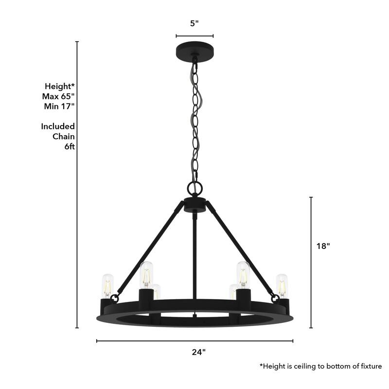 Hunter 18" Saddlewood 6-Light Chandelier, - Island, Entry, Dining Room - Wagon Wheel, Farmhouse, Industrial