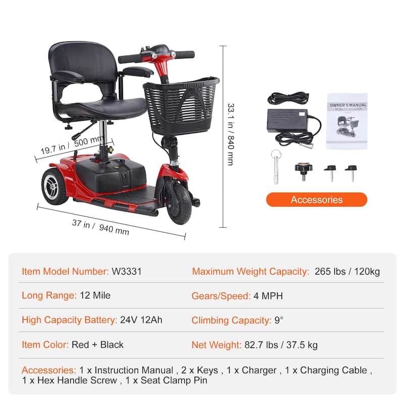 Mobility Scooter for Adults & Seniors - Folding Electric Powered Mobility Scooter