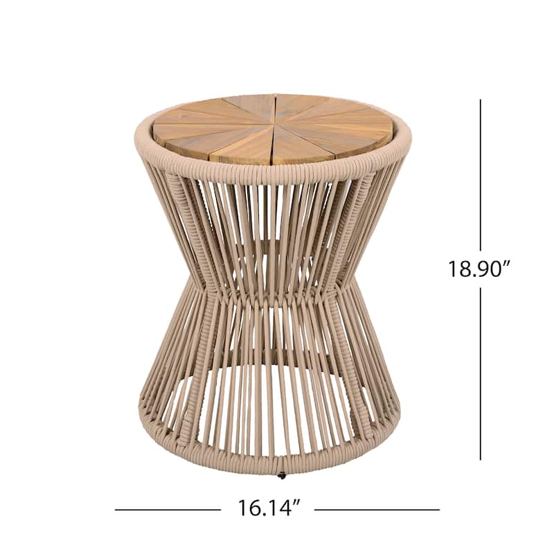 Scott Living - Nara Modern Outdoor Acacia Wood and Woven Rope Sculptural Side Table, Set of 2 - 32.28"L