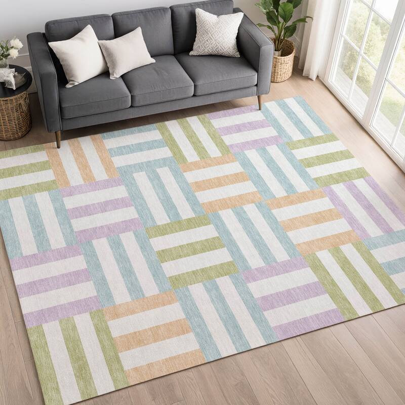Machine Washable Indoor/ Outdoor Modern Hatch Chantille Rug