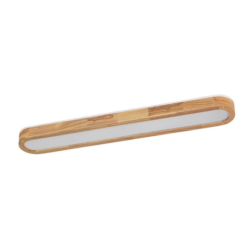 Rustic Wooden Long Oval Dimmable LED Flush Mount Ceiling Light 37.4in