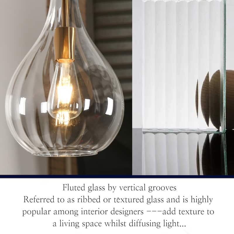 Coria Mid-century Modern Teardrop Fluted Glass Kitchen Island Pendant Lights - D 8.3" x H 13.8"
