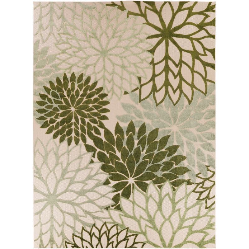 Nourison Aloha Floral Modern, Indoor/Outdoor Area Rug - 10' x 14' - Ivory/Green