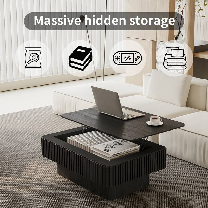 Lift-top Coffee Table Solid Wood Veneered Coffee Table with Storage and Adjustable Height