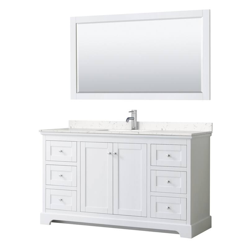 Wyndham Collection Avery 60" Free Standing Single Basin Vanity Set - White / Carrara Cultured Marble Top / Polished