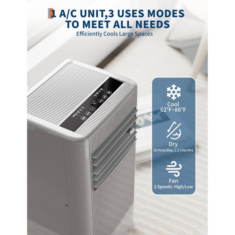 10000 BTU 3-in-1 Portable Air Conditioner with Remote, Quiet AC with Dehumidifier, Fan, Window Kit
