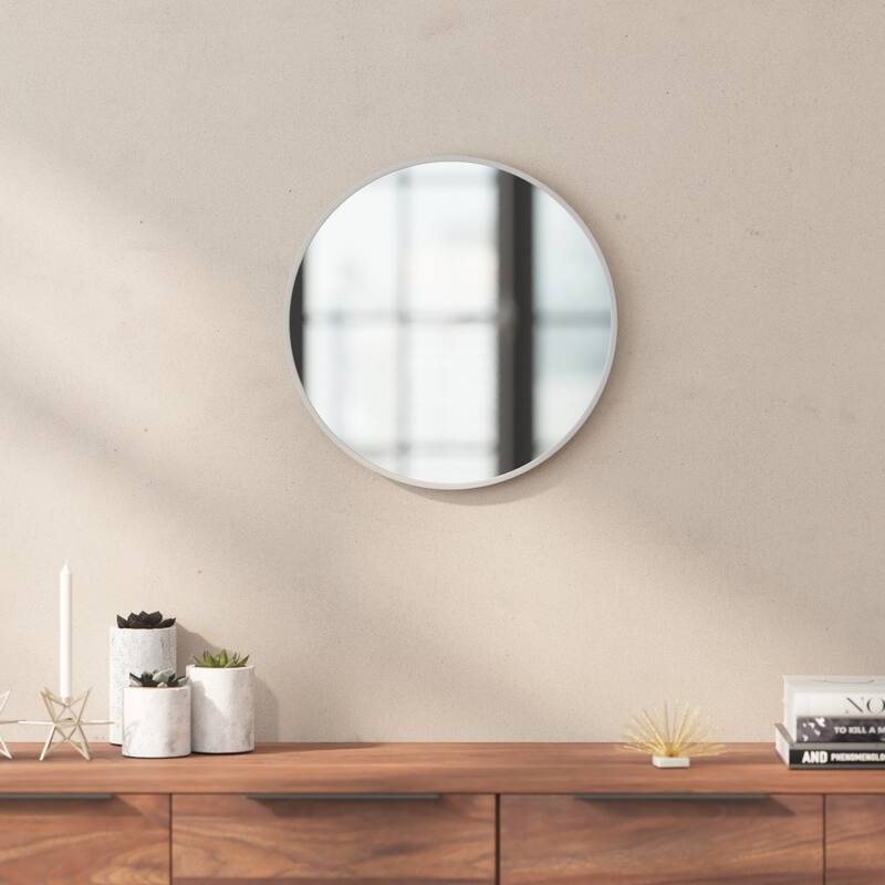 Wall Mount Shatterproof Round Accent Wall Mirror with Metal Frame - 16" - Silver
