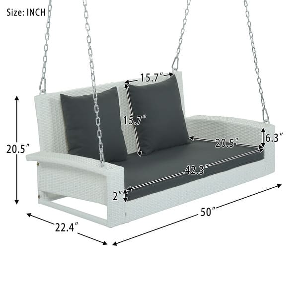 dimension image slide 2 of 3, GO 2-Person Wicker Hanging Porch Swing with Chains